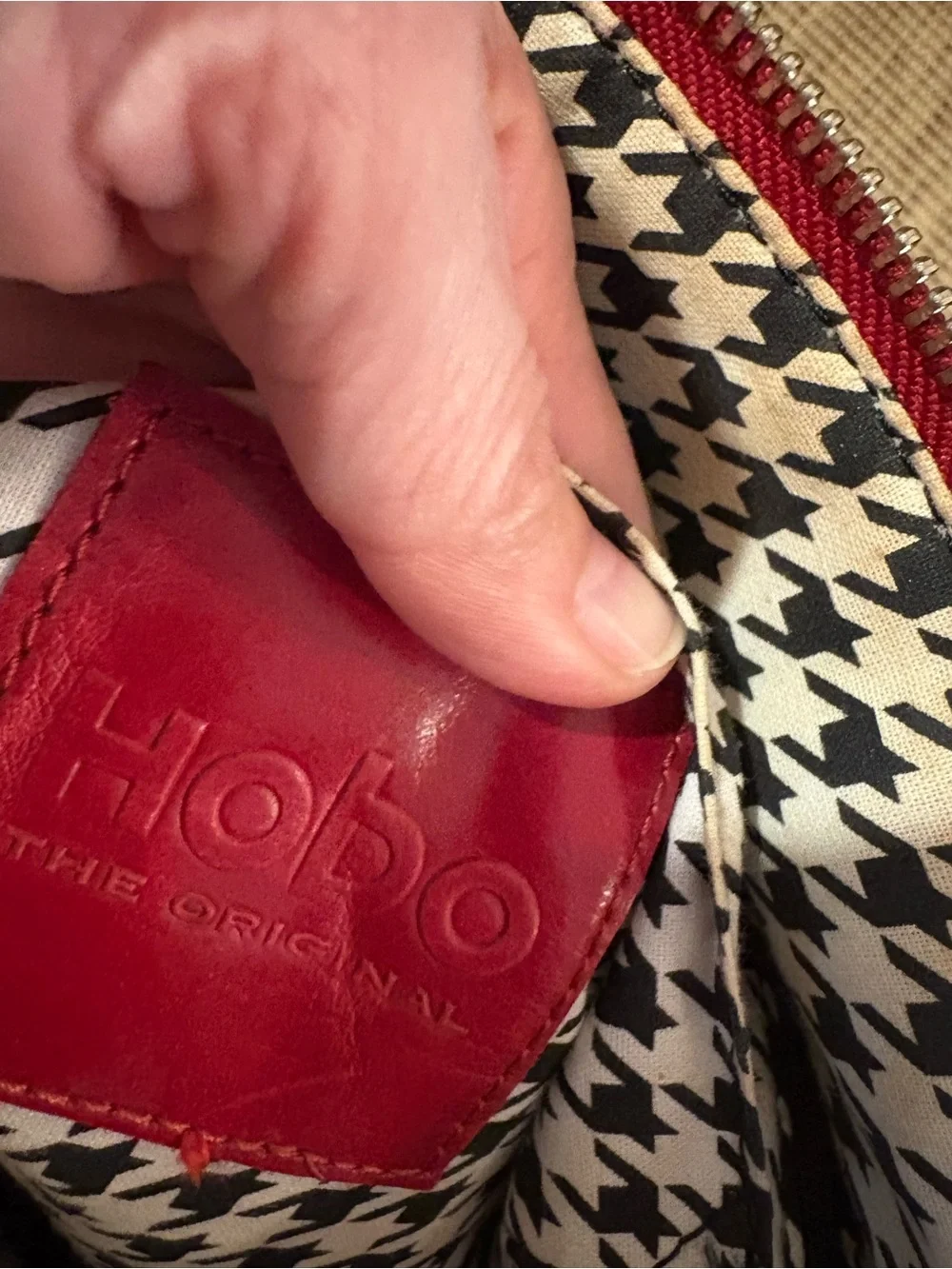 Vintage HOBO Red Leather Tote with Double Handles - Picture 3 of 4
